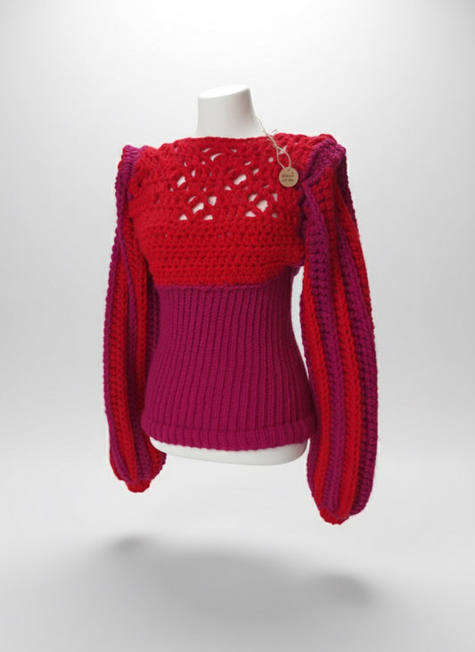 Handcrafted Crochet & Knit Sweater – Sculpted Silhouette